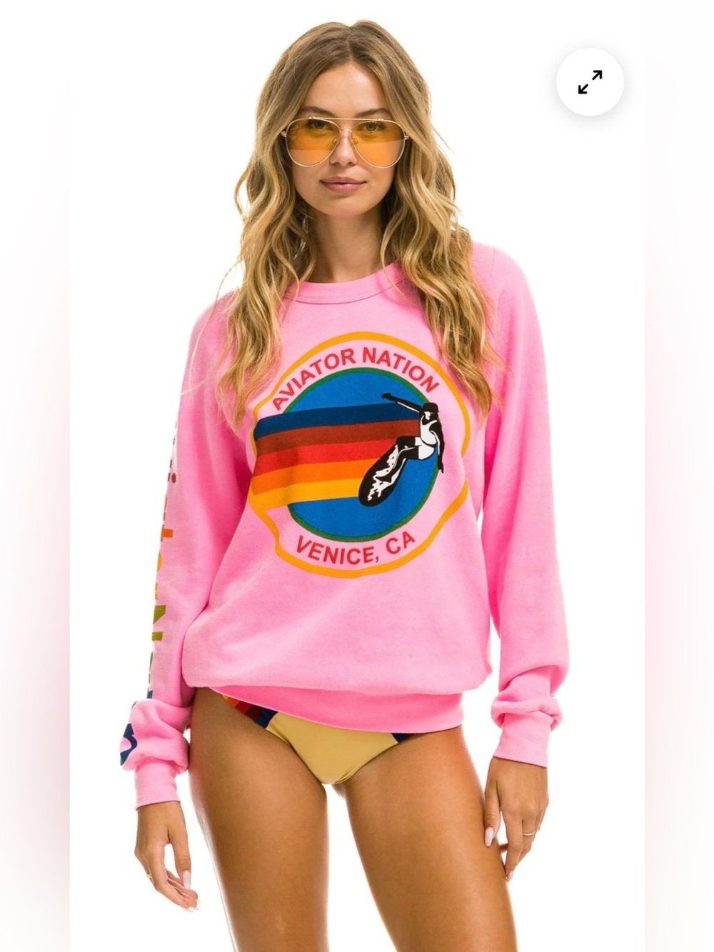 Aviator Nation Sweatshirt Neon Pink Rainbow Surf Logo Crewneck Size M
